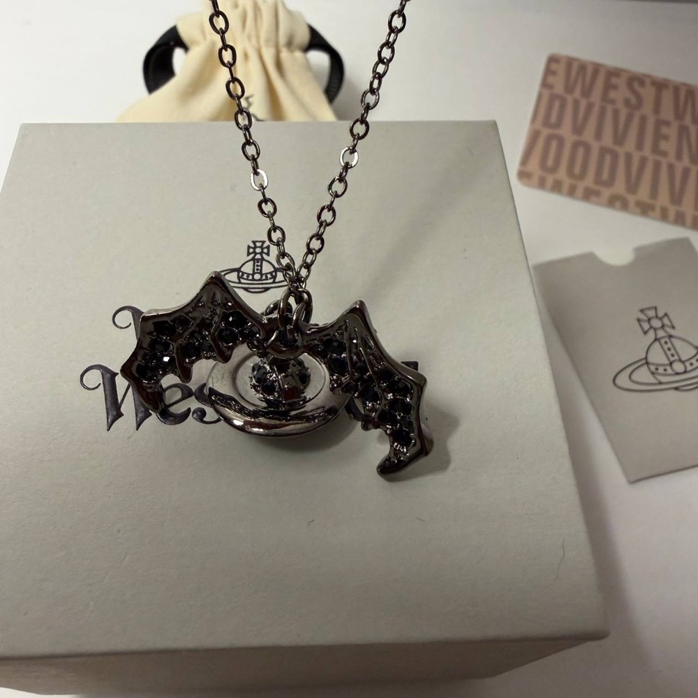 Vivienne Westwood black bat orb necklace